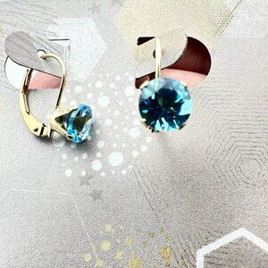 Womens Earrings 14K Gold Blue Topaz Pierced Chandelier